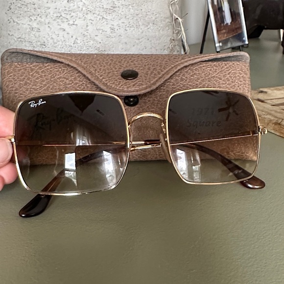 Ray-Ban Gold and Brown Square Sunglasses
